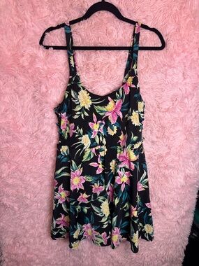 torrid Black Floral Swim Dress Pink and Yellow NWOT